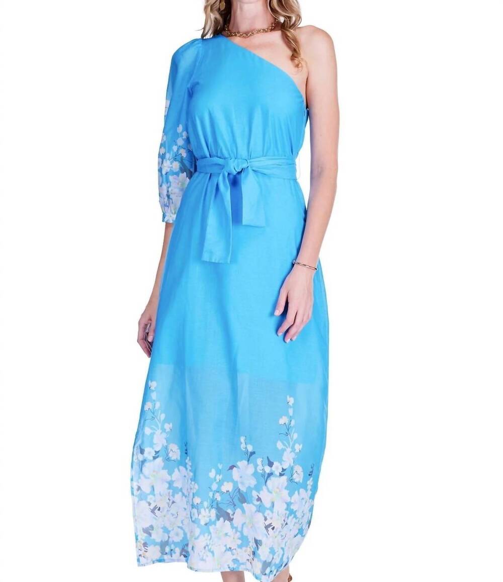 NEW JADE women's one shoulder column dress in sky garden